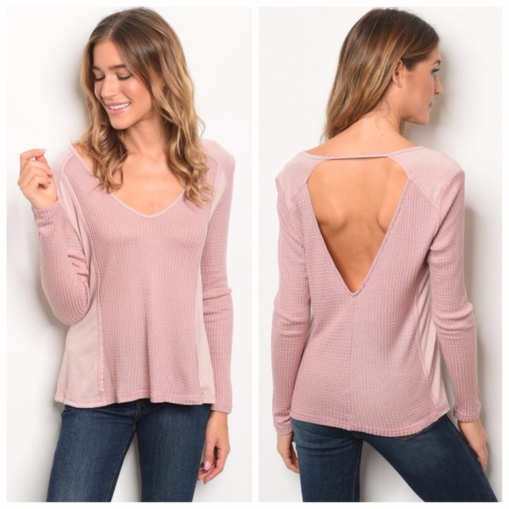 Mauve long sleeve relaxed fit lightweight thermal